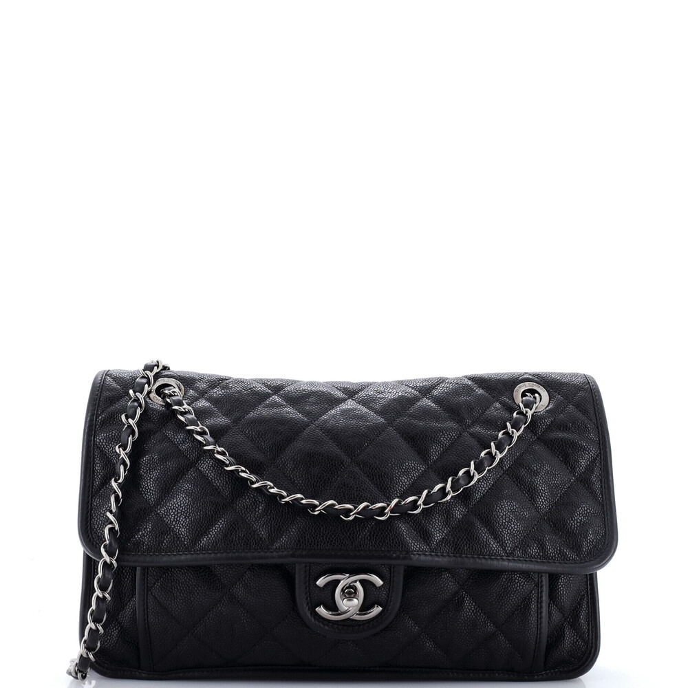 Chanel Large French Riviera Flap Bag Quilted Caviar